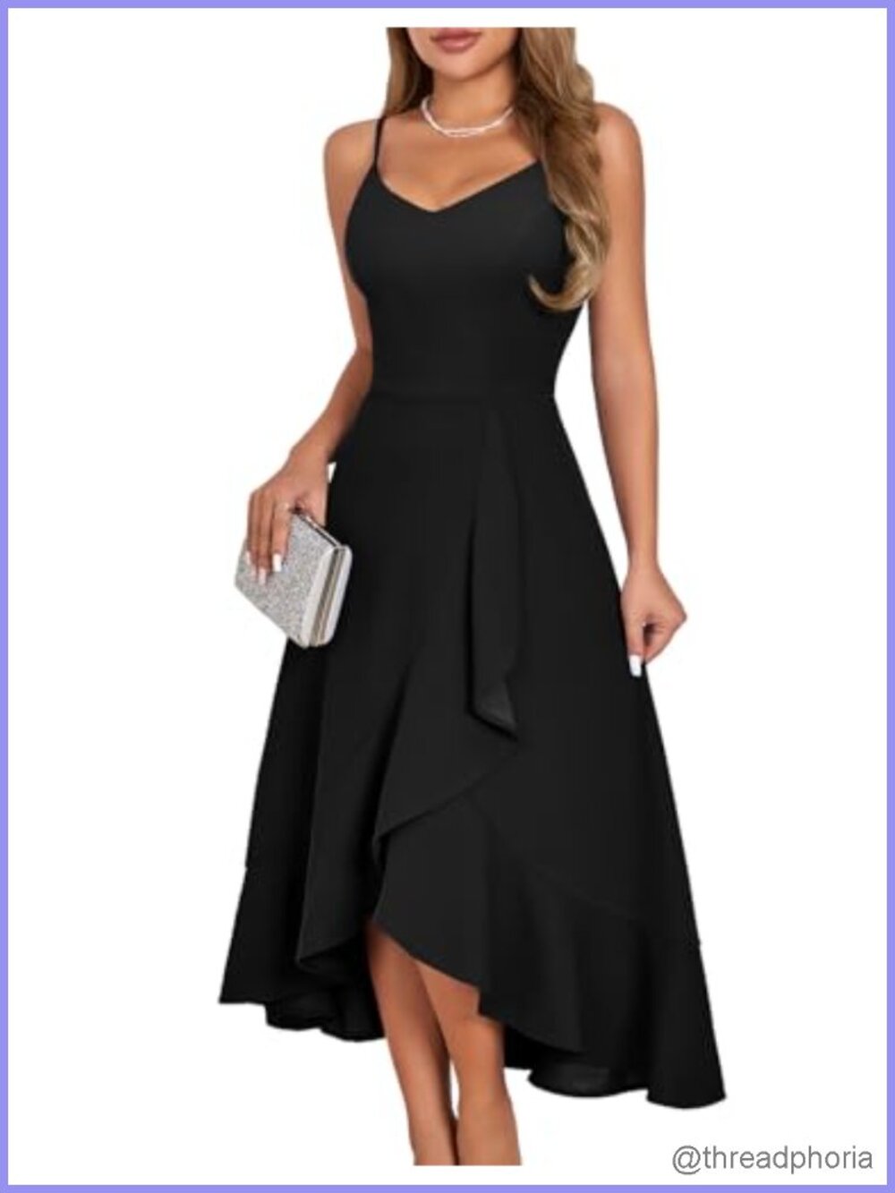 V-Neck Fit Flare High Low Cocktail Dress with Ruffled Straps